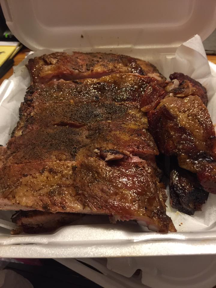 A slab of barbecue ribs.